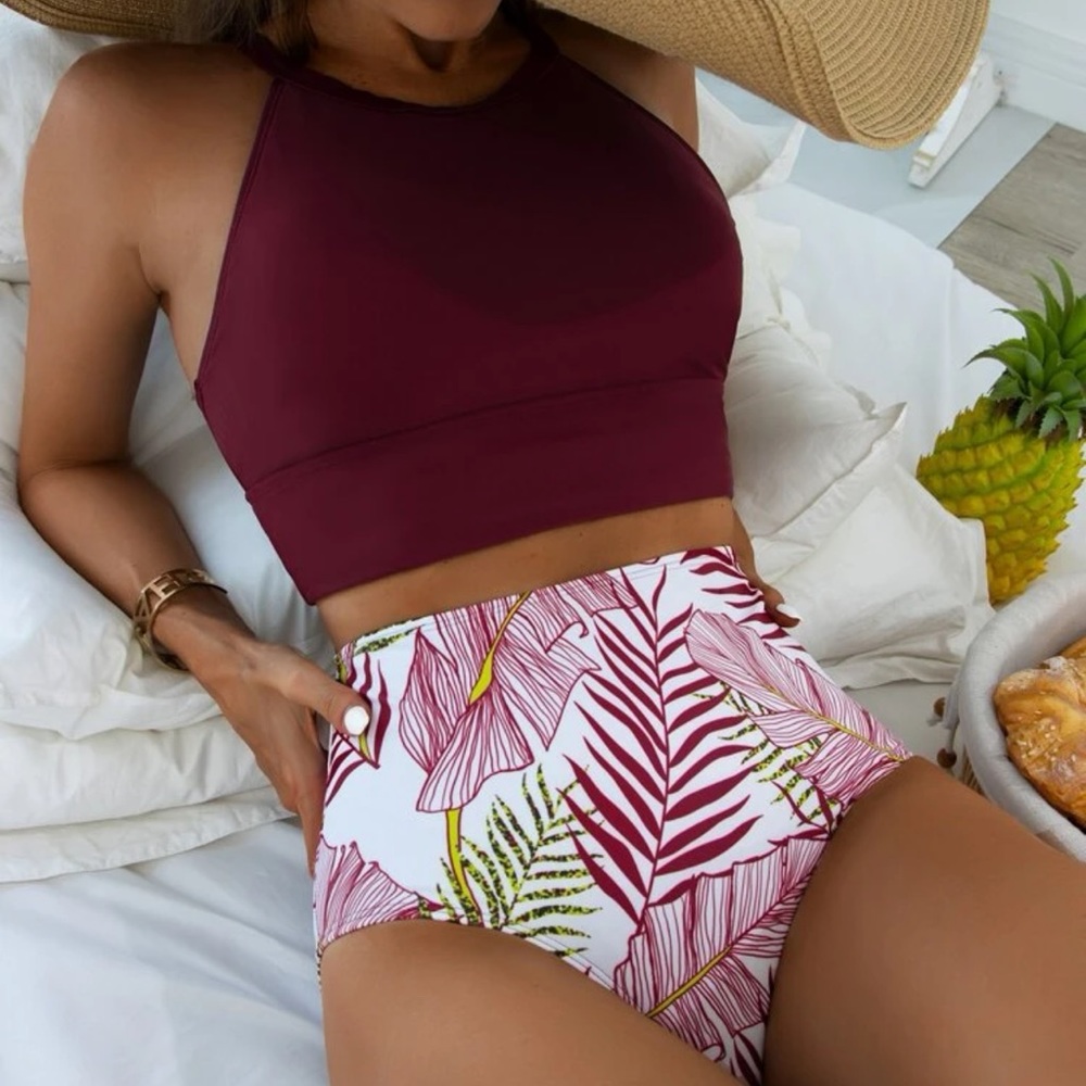 NWOT Tropical Print High Waisted Bikini